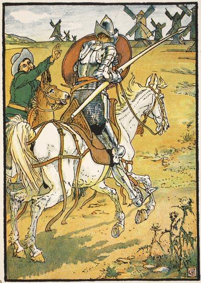 Don Quichotte et les moulins à vent, illustration de 